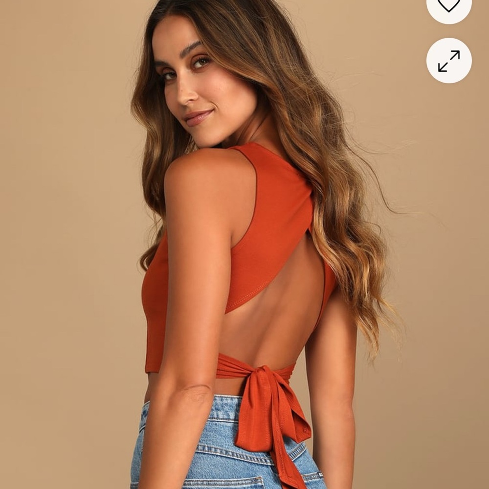 Rust Orange Backless Tie Crop Top